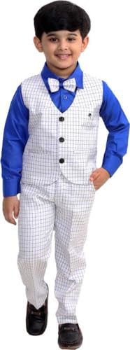 Image of Kids Suit Set for Boys, Waistcoat Shirt Pants, White and Blue, Children's