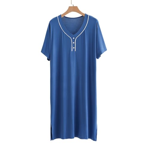 Men's Oversized Nightgown V Neck Short Sleeve Knee Length Nightshirt Lounge Lightweight Loose Fit Nightdress4