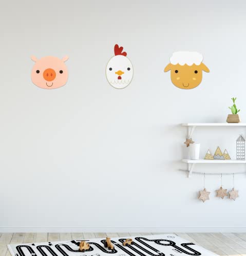 Image of Carrick & Cross - Farm Animal Nursery Wall Decor, for boy/Girls Bedroom – Painted Wooden Animals Featuring The Pig, Sheep, Chicken.