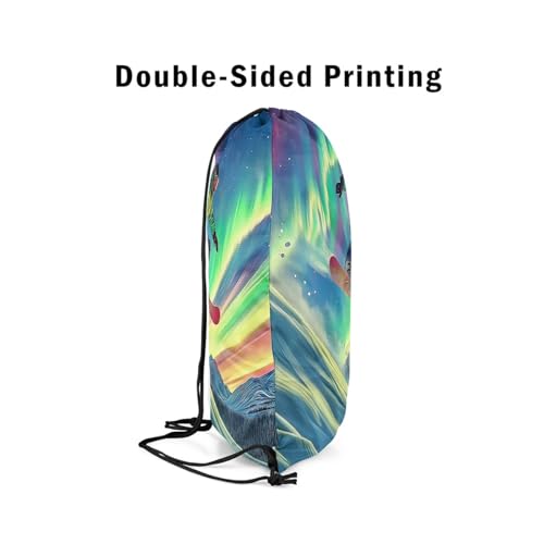 Erosebridal Aurora Skiing Drawstring Backpack 13x15.7, Winter Ski Themed Drawstring Bags, Snowboard Skier Reversible Draw String Back Bag For Swim Yoga, Snow Mountain Scene String Backpack4