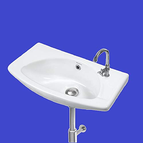 Image of Wash Basin Wall Hung Mounted Glossy Finish White Sink for Bathroom - (18 x 9 x 6 Inch)