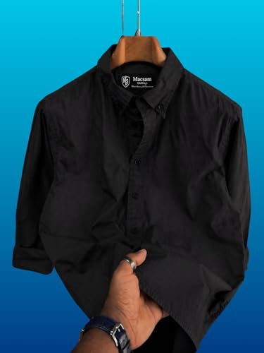 Image of Men's Casual Cotton Blend Shirt | Regular Fit | Full Sleeve | Solid Design