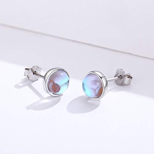 Earrings for Sensitive Ears Synthetic Moonstone Earrings Round Earrings Sterling Silver Stud Earrings for Women3
