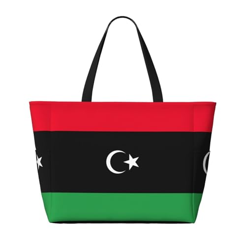 Libyan Flag Extra Large Tote Bag For Women,Foldable Beach Bag With Pocket Weekender Travel Overnight Bag2