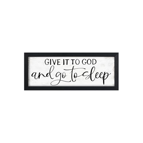 Give It To God And Go To Sleep Sign: Wall Decor Farmhouse For Home Decor Bedroom Framed Above Bed Rustic Country Master Wall Art Decor 6 x 14.5