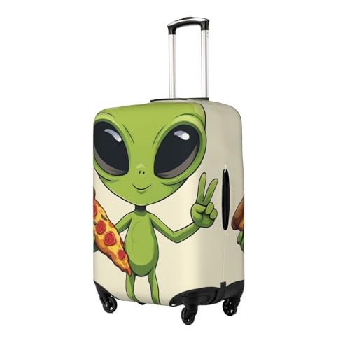 Travel Luggage Suitcase Zipper Closure Baggage Cover Fits 19-32 inch Suitcase, Anti-Scratch Luggage Case Protective Cover, Funny Space Alien Eating Pizza Peace2