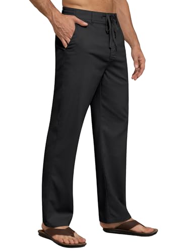 Mens Linen Pants Casual Linen Dress Pants Drawstring Summer Beach Lightweight Trousers with 4 Pockets2
