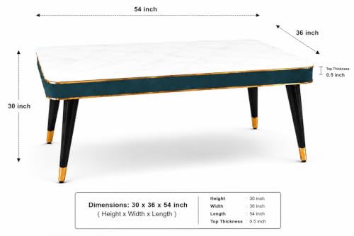 Image of WOODEN SPACE 4 Seater Wooden Dining Table Set | Urban Marble Top Dining Table with Chairs for Dining Room & Kitchen (Modern Vento Sea Blue) (54 x 36 x 30 inch)