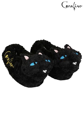 Fun Costumes Coraline Cat Adult Slippers - Polyester, Embroidered Details, Foam Soles, Anti-Slip Grips, Officially Licensed4
