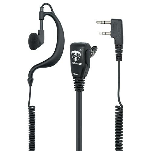 TechSide Microphone Oreillette Enveloppante à 2 Broches Kenwood | pour Radios Émetteurs-Récepteurs | Compatible TI-F8+, Midland G10, G11V, CT890, BaoFeng...