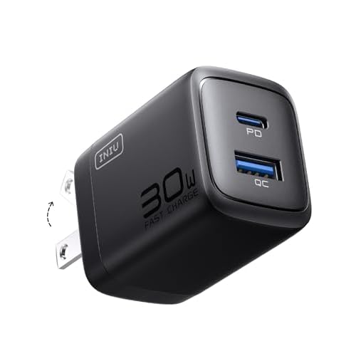 INIU USB C Charger, 30W PD QC 3.0 Dual Port Fast Charging, [USB-C + USB-A] Wall Charger with Foldable Plug, GaN Tech Type C Power Adapter for iPhone 16 15 14 13 Pro Max Samsung S25 S24 iPad