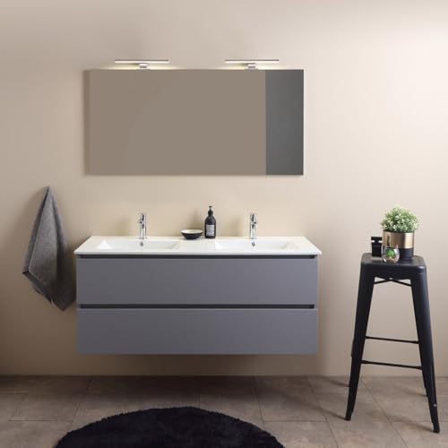 Kiamami Valentina Mueble de baño suspendido con 2 cajones y Doble Lavabo de 120 cm en Gris