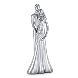 Dreamseden Family of 3 Sculpture Statue, Abstract Resin Parents & Daughter Figurine Art Ornament for Home Decoration Anniversary First Child Gifts, Silver