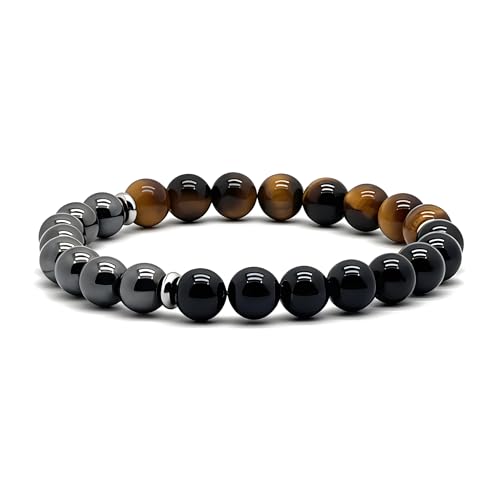 arana's® - Pulsera de turmalina, hematita y ojo de tigre - Amuleto de la suerte para hombre y mujer - Triple protección contra la envidia y las malas energías (Triple Protección)