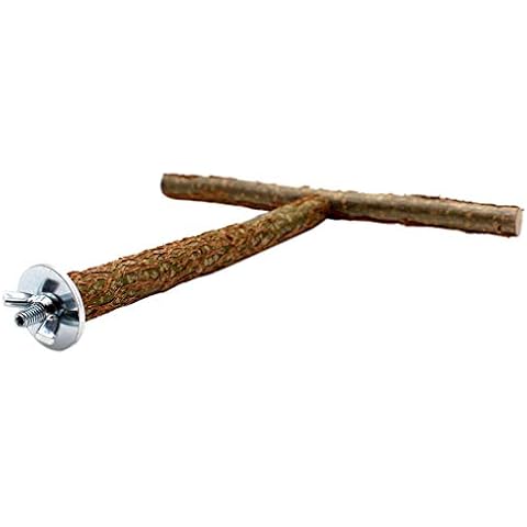 Yushu - Bird Parrot Cage Toys, Training T Shape Perch, Grinding Chewing, Parakeet Natural Wood Stand Toy, Parrot Log T-shaped Standing Bar, Parrot Cage Top Wooden Branches, Brown Cover