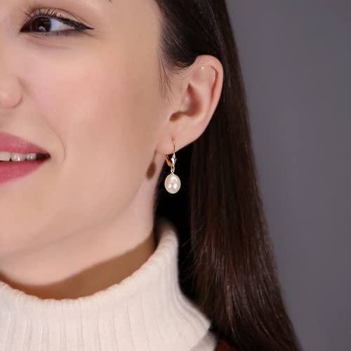 14k Yellow Gold Freshwater Cultured Pearl Leverback Drop Earring2