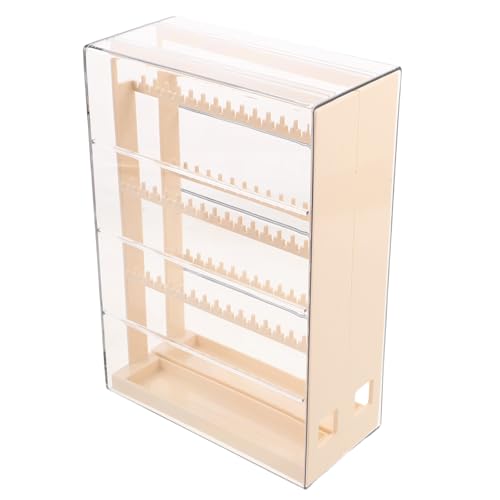 POPETPOP Organizador de Joyas de Plástico Beige, Torre de 3 Niveles Colgador de Pendientes y Exhibidor de Pulseras, Caja para Almacenamiento de Anillos y Collares, Joyero Compacto