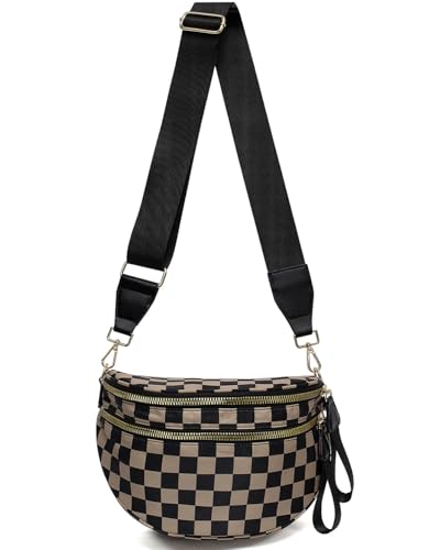 Checkered Crossbody Bag For Women,Spacious Checkered Bum Bag Fashion Fanny Packs Slouchy Belt Bag Wallets