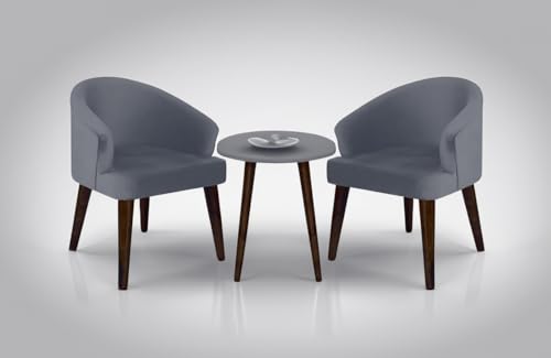 Image of DaneWood Wooden Upholstered Dining Chair | Single Accent Chair for Living /Drawing Room, Bedroom & Office | Upholstery Barrel Arm Chair with Velvet Fabric | Sheesham Wood Legs, Grey