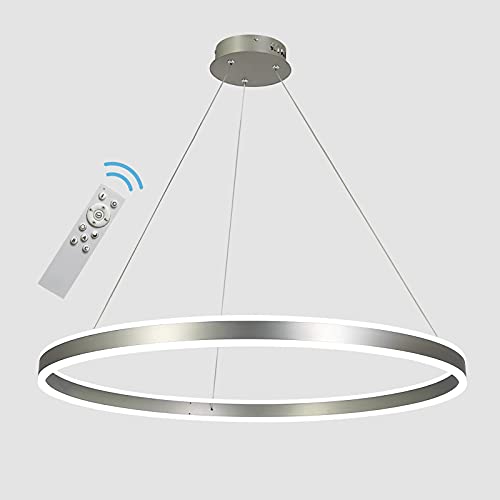 AKEELIGHTING Modern Chandeliers Led Pendant Lighting, 32"Contemporary Dimmable Led Light Fixture Hanging 1 Circle Ring for Office Bedroom Living Room Nickel Cool White 51W