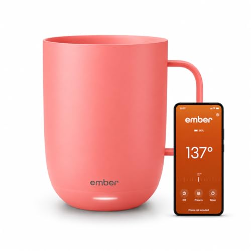 Image of Ember Temperature Control Smart Mug 2, 14 Oz, App-Controlled Heated Coffee Mug with 80 Min Battery Life and Improved Design, Grapefruit