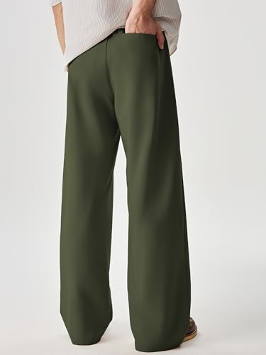 Image of JMIERR Mens Baggy Casual Dress Pants Lightweight Pleated Old Money Wide Leg Pants Loose Relaxed Fit Trousers