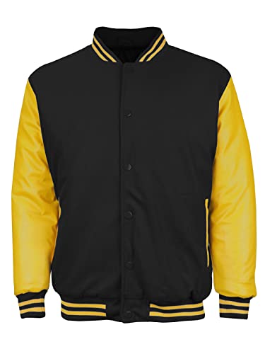 Maximos New Men's Premium Classic Snap Button Vintage Baseball Letterman Varsity Jacket (4XL, Black Yellow)
