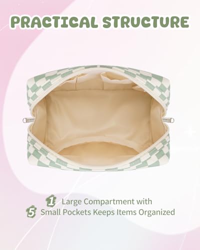 Narwey Initial Makeup Bag for Teen Girls Kids Trendy Stuff 6 8 10 11 12 13 14 16 18 Years Old, Personalized Monogram Cosmetic Toiletry Bag, Birthday Gifts for Women Tween (Green A)3