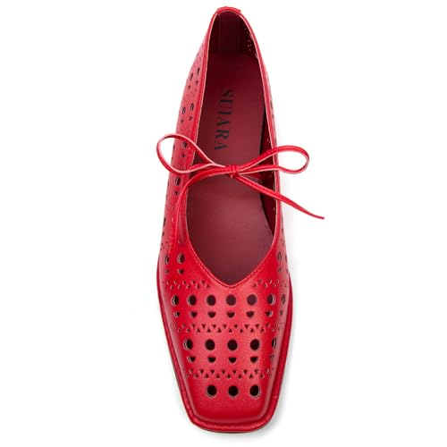 Image of Lace up Ballet Flats Women Square Toe Mary Jane Flats Bow Slip On Comfortable Ballerina Shoes