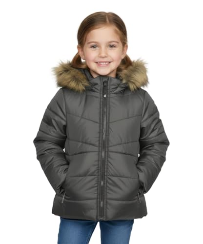 Image of unik Girls Puffer Jacket Fleece Line with Detachable Faux Fur Hoodie