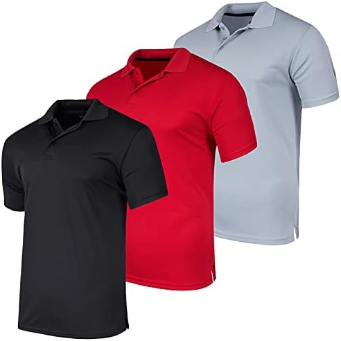 3 Pack:Mens Quick Dry Fit Polo Shirt Short Sleeve Golf Tennis Clothing Active Wear Athletic Performance Tech Sports Essentials Moisture Wicking Casual Dri-Fit T Shirts,Set 6-M