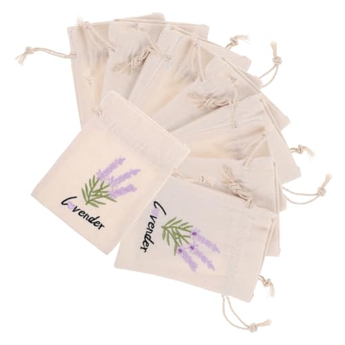 FRCOLOR 10pcs Lavender Embroidered Drawstring Bags Cotton Canvas Storage Pouches for Jewelry Elegant Packaging for Weddings and Favors Sachet Bags for Daily Use