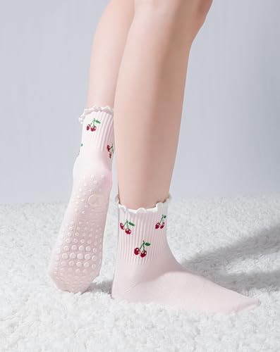 Yawlsow Pilates Grip Socks for Women Cute Ruffle Yoga Non Slip Grippy Socks Frilly Sticky Barre Workout Sock with Grippers4
