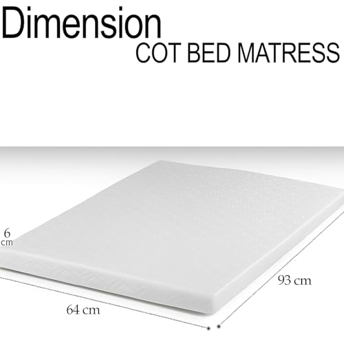 Brillars Travel Cot Bed Mattress 93 x 64 x 6 cm Breathable/Hypoallergenic Foam Removable Quilted Cover