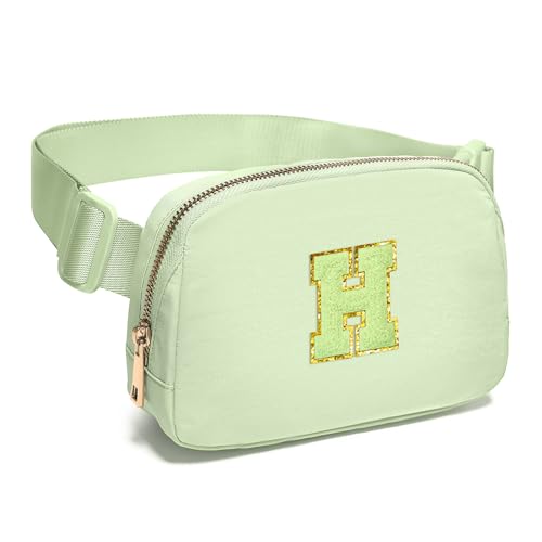 Image of Gitus Gifts for 8 9 10 11 12 Year Old Girls Belt Bag Fanny Pack Crossbody Bags with Initial Letter Patch Cute Stuff Birthday Gifts for Teen Girls Women Personalized Trend Stuff (Light Green-H)