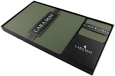 Sets of 6 Olive Green Recycled Leather Placemats (28cm x 21cm) and 6 Recycled Leather Coasters. Made in The UK by Lara-May Ltd. Sage Green Placemats.