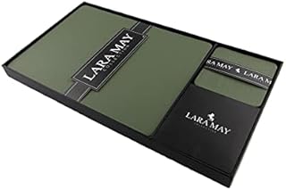Sets of 6 Olive Green Recycled Leather Placemats (28cm x 21cm) and 6 Recycled Leather Coasters. Made in The UK by Lara-May Ltd. Sage Green Placemats.