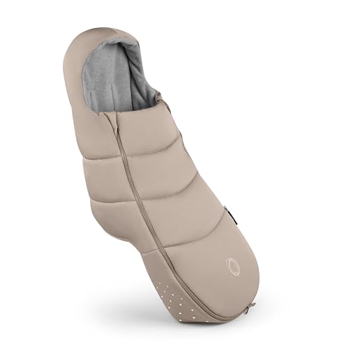 Image of Bugaboo All-Season Footmuff for Strollers - Weatherproof, Breathable, Water-Repellent, Removable Insert, Fits All Bugaboo Strollers - Desert Taupe | Soft fleece lining, breathable materials, weatherproof protection, two-way zipper, reflective details, Desert Taupe