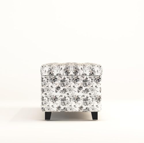 Image of 3 Seater Upholstered Ottoman Bench with Storage for Living Room | End of Bed Storage Seat | Button Tufted Pouffe Storage Settee Couch for Living Room Bedroom Office