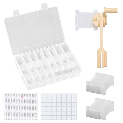 Embroidery Floss Organizer with 24 Compartments - Cross Stitch Thread Storage Box Includes 100 Plastic Bobbins Stickers Bobbin Winder for DIY Sewing Crafts