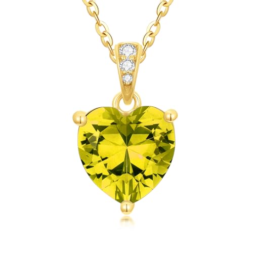 14K Solid Gold Birthstone Heart Necklace, Dainty Yellow Gold Colored Gemstone Heart Pendant Forever Love Jewelry Gift for Women, Mom, Wife 16