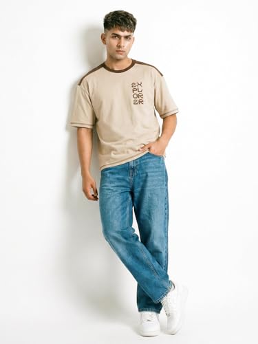 Image of CRAZYMONK Cosmic Explorer Oversized T-Shirt - Beige & Brown