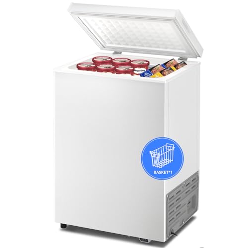 Kismile 2.8 Cubic Feet Chest Freezer with Removable Basket Free Standing Top open Door Compact Freezer with Adjustable Temperature for Home/Kitchen/Office/Bar
