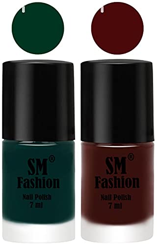 Image of Long Lasting Nail Polish | Nail Paint Combo 7 ml Each) - Set of 2 Dark Green-Wine