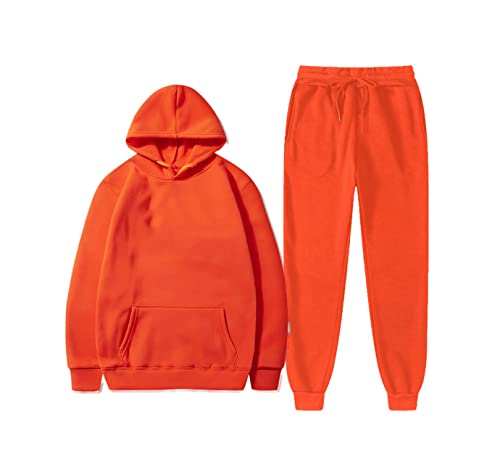 Survêtement homme sweat à capuche ensemble de sport polaire chaud orange XXL