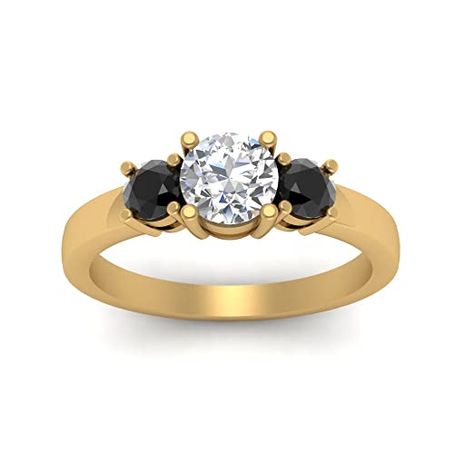 Image of 55Carat Choose Your Gemstone 3 Stone Round Diamond CZ Engagement Ring Yellow Gold Plated Round Shape 3 Stone Engagement Rings Minimal Modern Design Birthday Gift Wedding Gift US Size 4 to 12