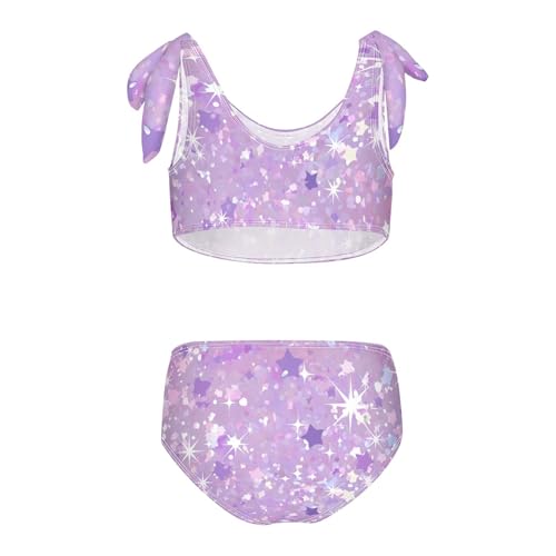 KLL Purple Glitter Texture Background Girls' Two Piece Bikini Set Scoop Neck Swimsuit Swimming Suits Adjustable Shoulder2