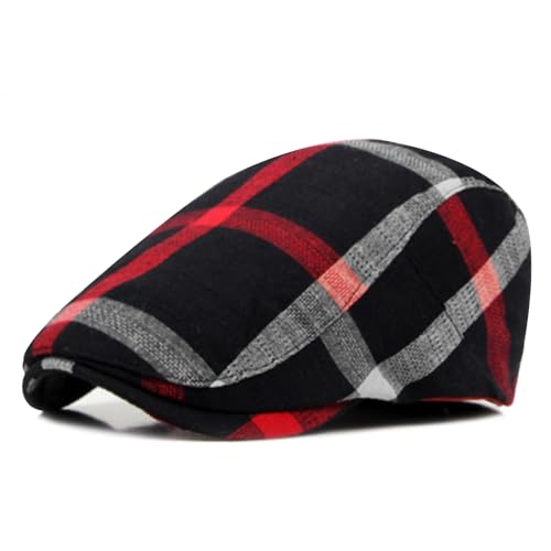 meioro Men's Striped Plaid Newsboy Hat Cabbie Beret Ivy Flat Cap Adjustable Gatsby Hat Hunting Driving Cap