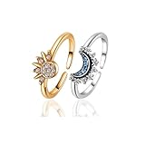 Gtrlums Celestial Sun and Moon Ring Set for Women,Friendship Promise Ring,Sun And Moon Matching Rings,Sparkling Sun Moon Open Ringk,Valentine's Day Jewelry Gifts (A)
