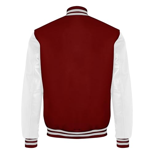 Image of Red And Black Letterman Jacket Men - Mens Black Varsity Letterman High School Baseball Bomber Jacket